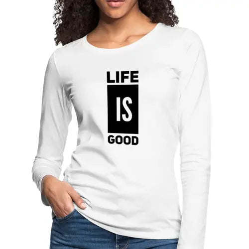 Womens Life is Good Print V-block Long Sleeve Tee | Soft & Durable Cotton | Grey Coco