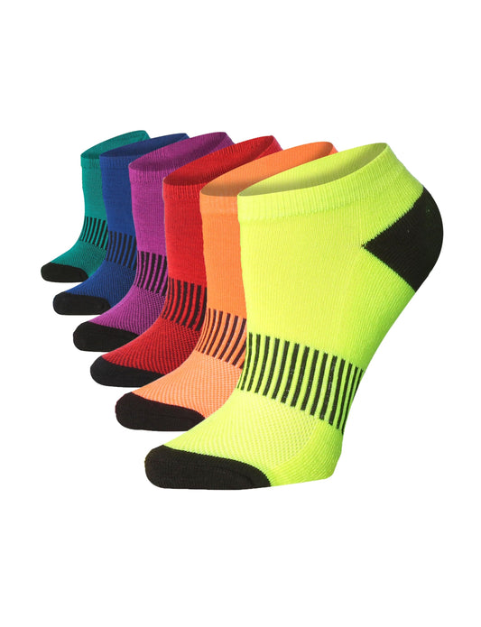 Vibrant Colors Black Toe No Show Athletic Socks - 6 Pack