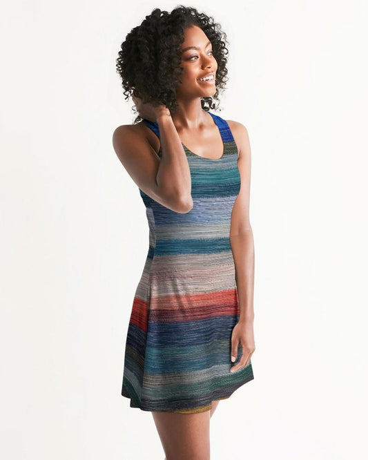 Womens Dress - Sleeveless Blue and Gray Gradient Print Racerback Dress
