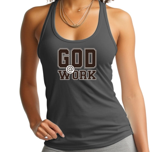 Womens Fitness Tank Top Graphic T-shirt - God @ Work Brown and White | Comfortable & Motivational