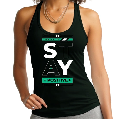 Womens Fitness Tank Top Graphic T-shirt | Stay Positive | Unisex Fit | Grey Coco