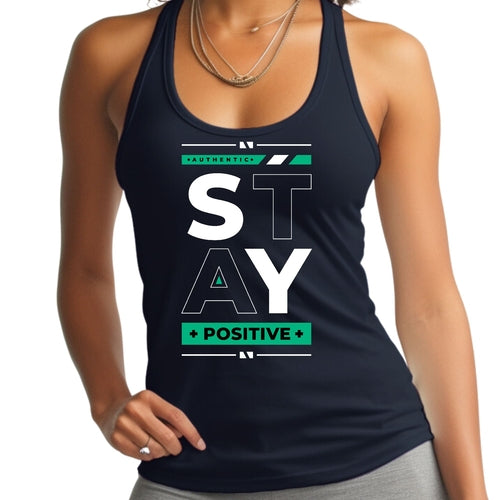 Womens Fitness Tank Top Graphic T-shirt | Stay Positive | Unisex Fit | Grey Coco