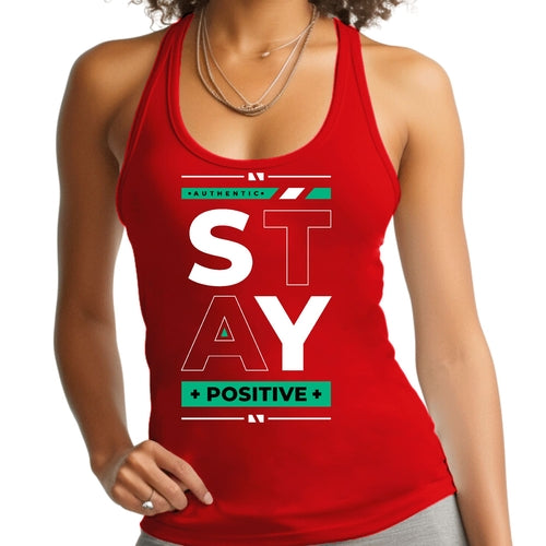 Womens Fitness Tank Top Graphic T-shirt | Stay Positive | Unisex Fit | Grey Coco