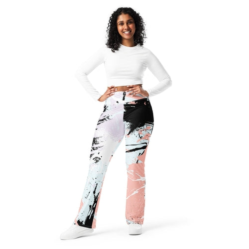 Womens Flare Leggings - Pink Black Abstract Print | Grey Coco