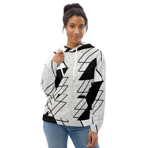 Womens Graphic Hoodie Black and White Ash Grey Triangular Colorblock | Trendy & Comfortable