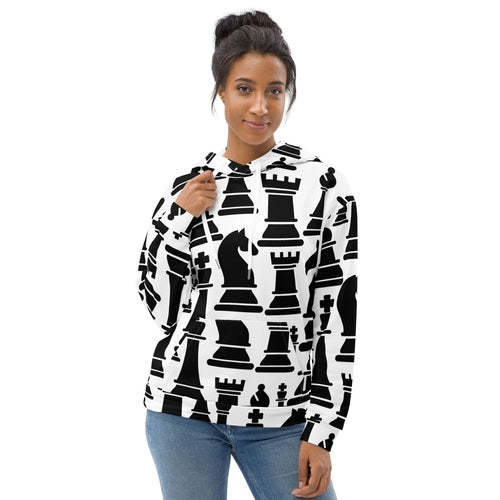 Womens Graphic Hoodie Black and White Chess Print | Trendy & Comfortable