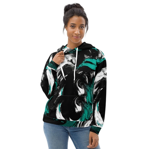 Womens Graphic Hoodie Black Green White Abstract Pattern | Grey Coco