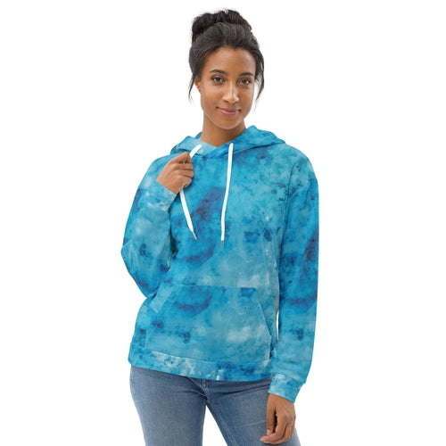 Womens Graphic Hoodie Blue Marble Print | Grey Coco