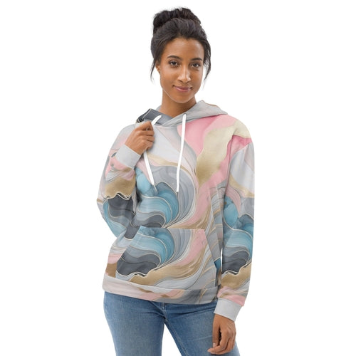 Womens Graphic Hoodie Marble Cloud of Grey Pink Blue 82395 | Grey Coco