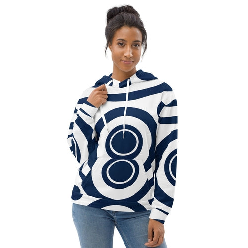 Womens Graphic Hoodie Navy Blue and White Circular Pattern | Grey Coco