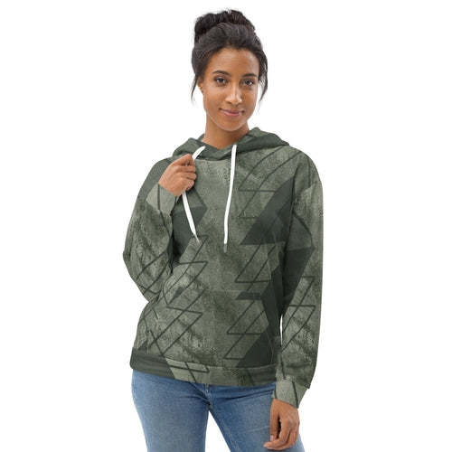 Womens Graphic Hoodie Olive Green Triangular Colorblock | Trendy & Comfortable