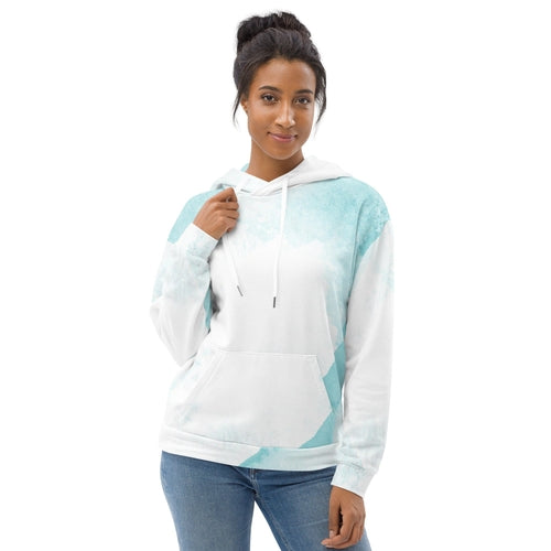 Womens Graphic Hoodie Subtle Abstract Ocean Blue and White Print | Grey Coco