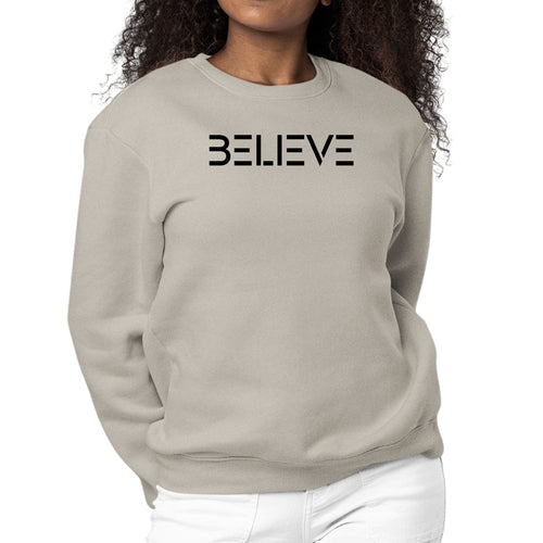 Womens Graphic Sweatshirt Believe Black Print | Grey Coco