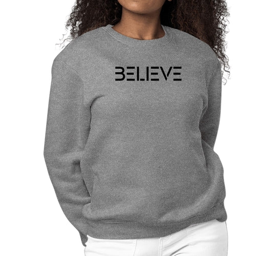 Womens Graphic Sweatshirt Believe Black Print | Grey Coco