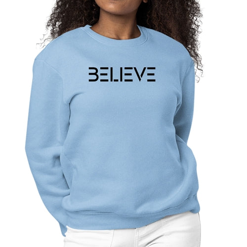 Womens Graphic Sweatshirt Believe Black Print | Grey Coco