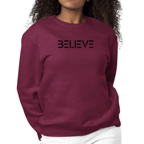 Womens Graphic Sweatshirt Believe Black Print | Grey Coco