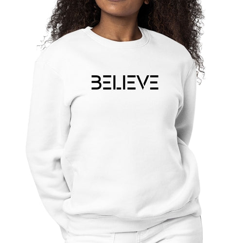 Womens Graphic Sweatshirt Believe Black Print | Grey Coco
