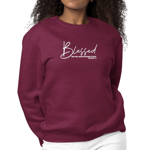 Womens Graphic Sweatshirt Blessed with Every Spiritual Blessing White | Grey Coco