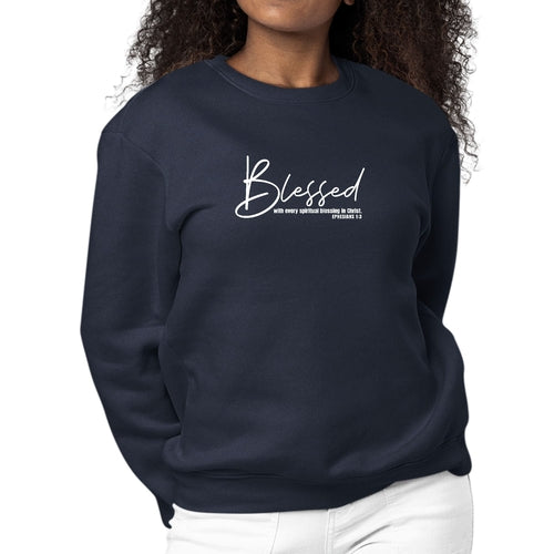 Womens Graphic Sweatshirt Blessed with Every Spiritual Blessing White | Grey Coco