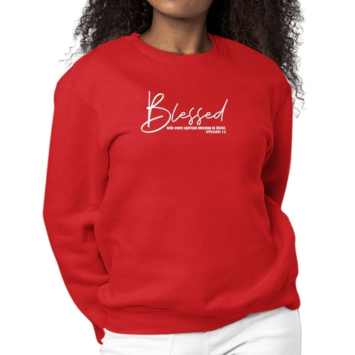 Womens Graphic Sweatshirt Blessed with Every Spiritual Blessing White | Grey Coco