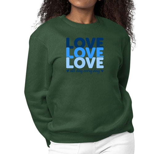 Womens Graphic Sweatshirt Love All Day Every Day Blue Print | Grey Coco