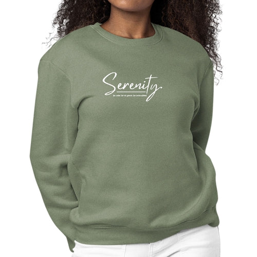 Womens Graphic Sweatshirt Serenity - be Calm be at Peace | Grey Coco