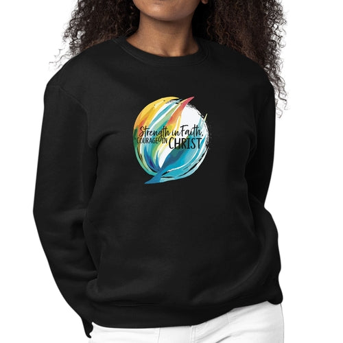 Womens Graphic Sweatshirt Strength in Faith - Courage in Christ | Grey Coco