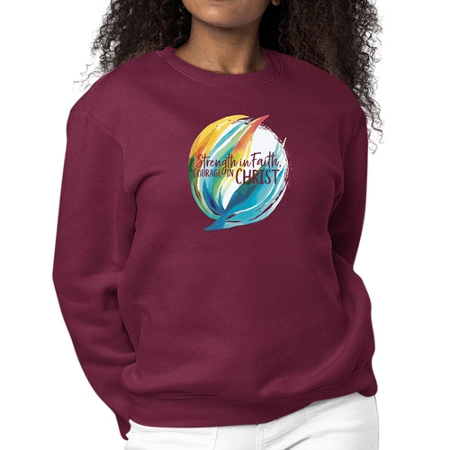Womens Graphic Sweatshirt Strength in Faith - Courage in Christ | Grey Coco
