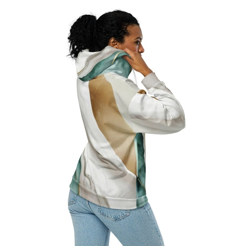 Womens Graphic Zip Hoodie Cream White Green Marbled Print | Grey Coco