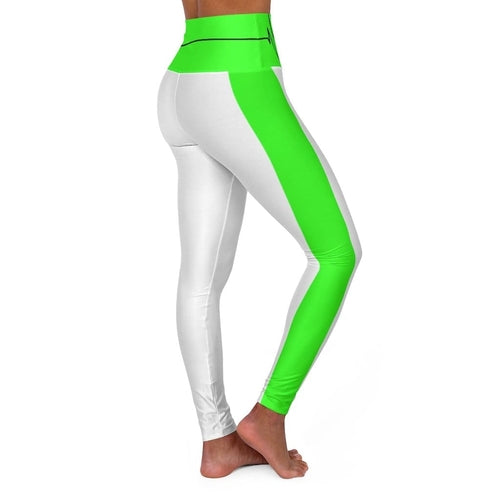 Womens High Waist Fitness Legging Yoga Pants - Neon Green White | Grey Coco