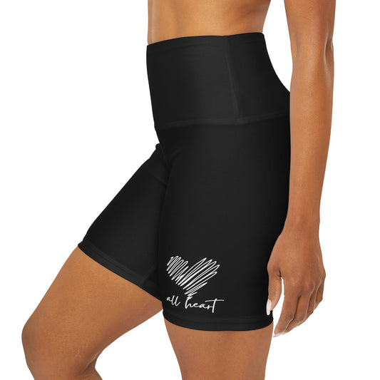 Womens High Waisted Black Yoga Shorts - Say it Soul - All Heart White
