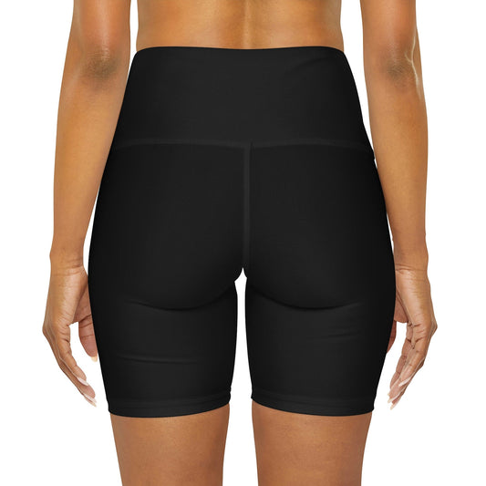 Womens High Waisted Black Yoga Shorts - Say it Soul - All Heart White