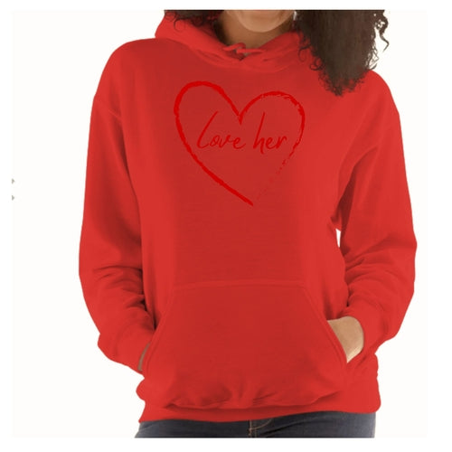 Womens Hoodie - Say it Soul Love Her - Red | Grey Coco