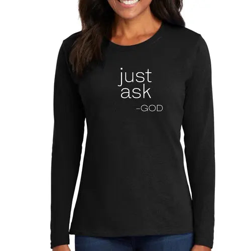 Womens Long Sleeve Graphic T-shirt - Say it Soul "Just Ask-God" | Christian Inspirational Tee | Grey Coco