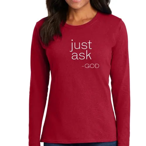 Womens Long Sleeve Graphic T-shirt - Say it Soul "Just Ask-God" | Christian Inspirational Tee | Grey Coco