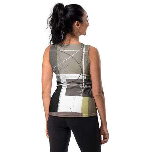 Womens Stretch Fit Tank Top - Abstract Brown Geometric Shapes | Grey Coco