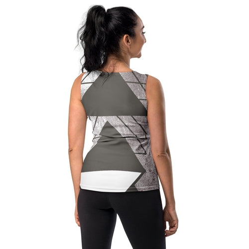 Womens Stretch Fit Tank Top - Ash Grey and White Triangular Colorblock | Comfortable & Stylish