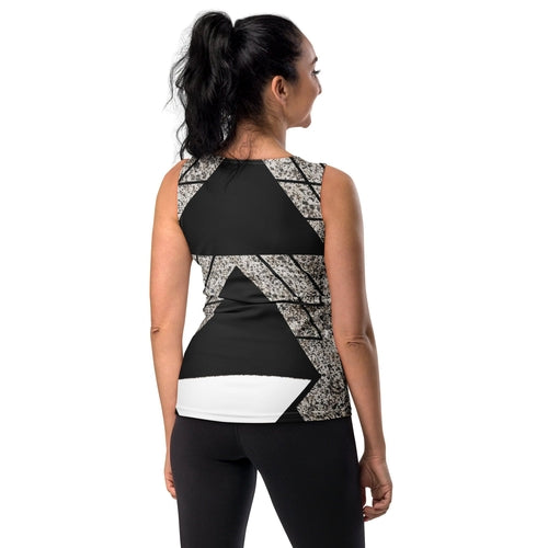 Womens Stretch Fit Tank Top – Black & White Triangular Colorblock | Lightweight & Breathable