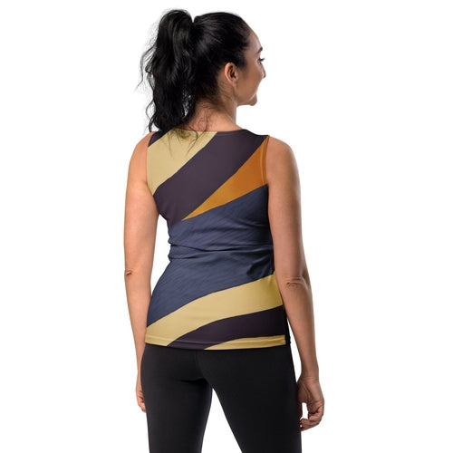Womens Stretch Fit Tank Top - Brown Red Blue Colorblock Lines | Grey Coco