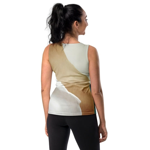 Womens Stretch Fit Tank Top - Cream White Green Marbled Print | Lightweight & Flexible