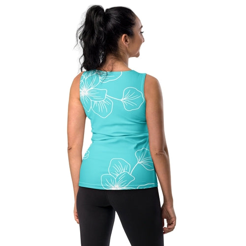 Womens Stretch Fit Tank Top – Floral Cyan Blue | Lightweight & Breathable