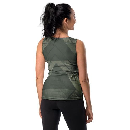 Womens Stretch Fit Tank Top - Olive Green Triangular Colorblock | Comfortable & Stylish