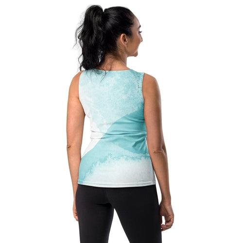 Womens Stretch Fit Tank Top – Subtle Abstract Ocean Blue & White | Lightweight & Breathable | Grey Coco